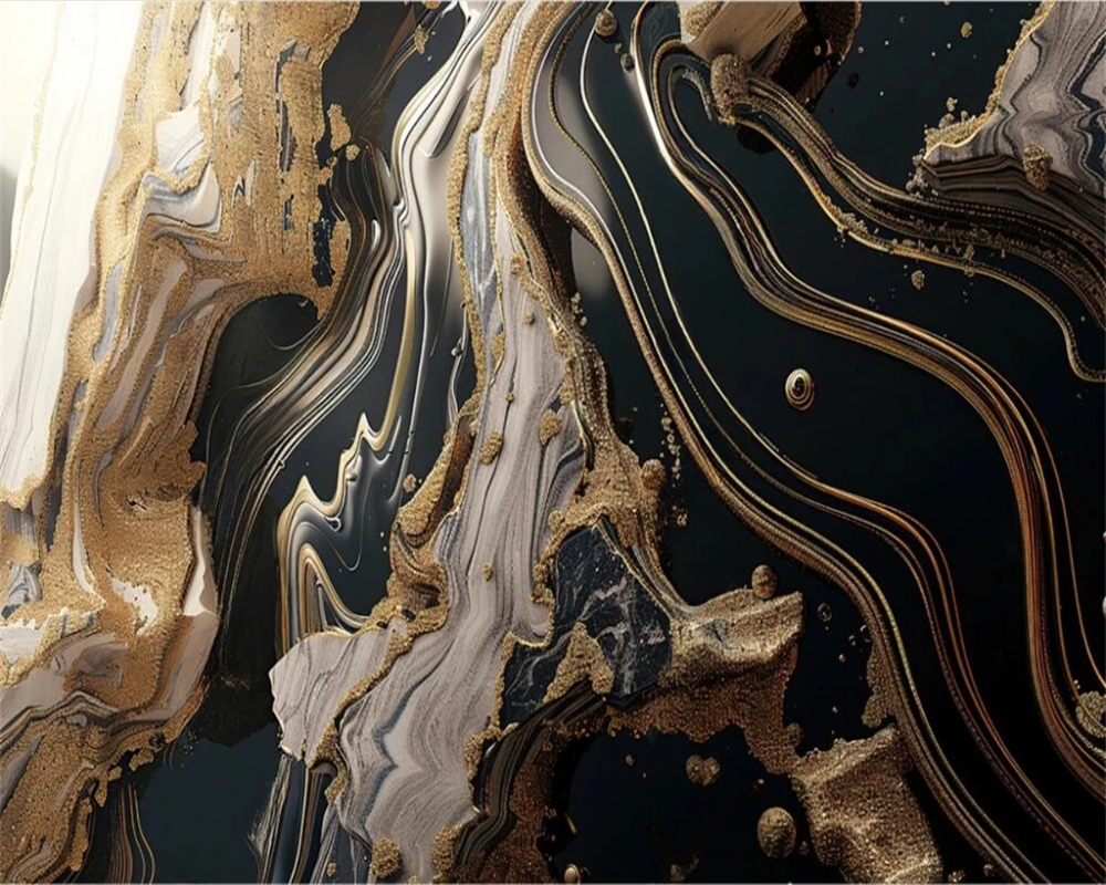 3D Wallpaper Black & Gold Classic Marble